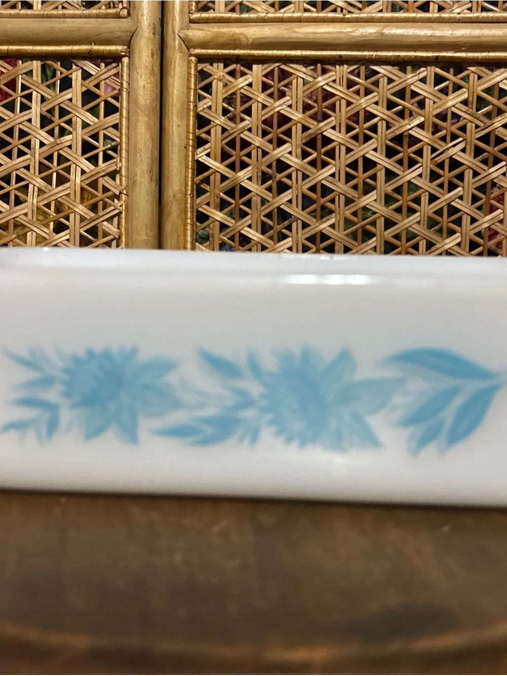 Vintage White Baking Dish with Blue Floral Pattern